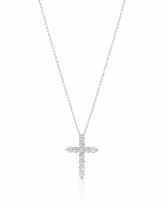 Grande Lueur Croix 1.10 carat diamond cross necklace in white gold full view | SARATTI