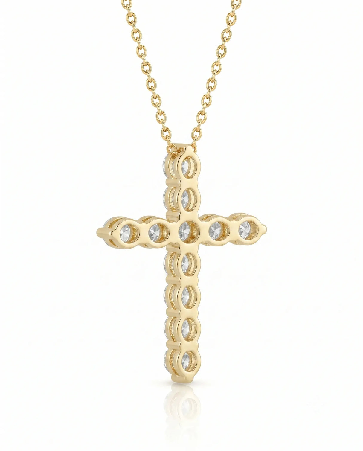 Back view of Grande Lueur Croix diamond cross necklace in yellow gold | SARATTI