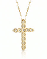 Back view of Grande Lueur Croix diamond cross necklace in yellow gold | SARATTI