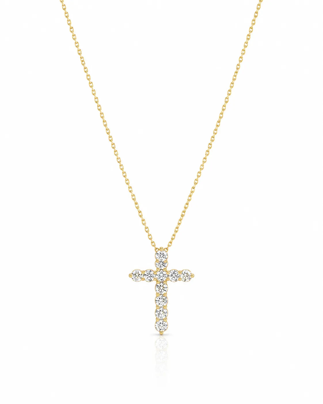 Grande Lueur Croix 1.10 carat diamond cross necklace in yellow gold full view | SARATTI