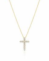 Grande Lueur Croix 1.10 carat diamond cross necklace in yellow gold full view | SARATTI