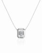 SOLARA Bezel-Set Emerald Cut solitaire necklace setting in white gold, front view | SARATTI