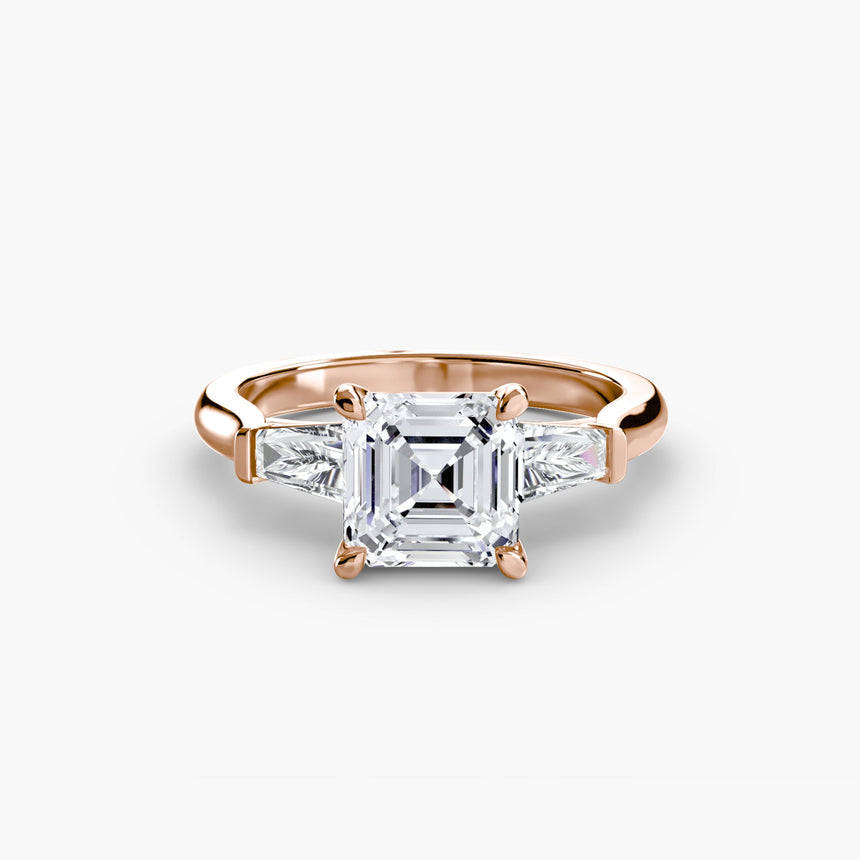 IMPERIAL – Asscher Cut Baguette Three-Stone Ring Setting in Rose Gold | SARATTI