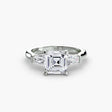 IMPERIAL – Asscher Cut Baguette Three-Stone Ring Setting in White Gold | SARATTI