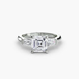 IMPERIAL – Asscher Cut Baguette Three-Stone Ring Setting in White Gold | SARATTI