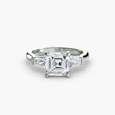 IMPERIAL – Asscher Cut Baguette Three-Stone Ring Setting in White Gold | SARATTI