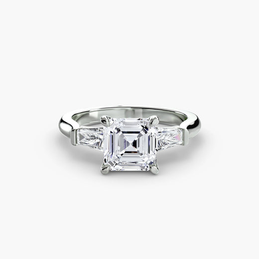 IMPERIAL – Asscher Cut Baguette Three-Stone Ring Setting in White Gold | SARATTI