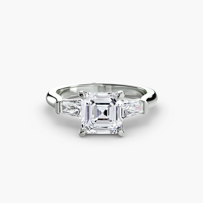 IMPERIAL – Asscher Cut Baguette Three-Stone Ring Setting in White Gold | SARATTI