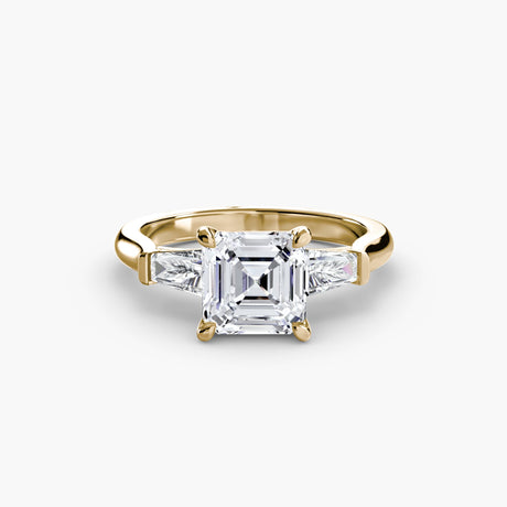 IMPERIAL – Asscher Cut Baguette Three-Stone Ring Setting in Yellow Gold | SARATTI