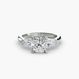 IMPERIAL – Cushion Cut Baguette Three-Stone Ring Setting – White Gold view | SARATTI