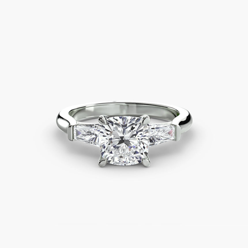IMPERIAL – Cushion Cut Baguette Three-Stone Ring Setting – White Gold view | SARATTI