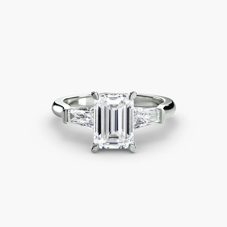 IMPERIAL Emerald Cut three-stone baguette diamond ring setting in White Gold | SARATTI
