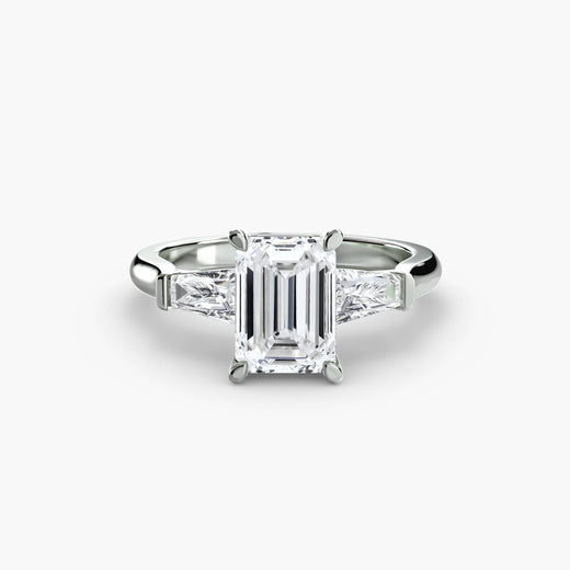IMPERIAL Emerald Cut three-stone baguette diamond ring setting in White Gold | SARATTI