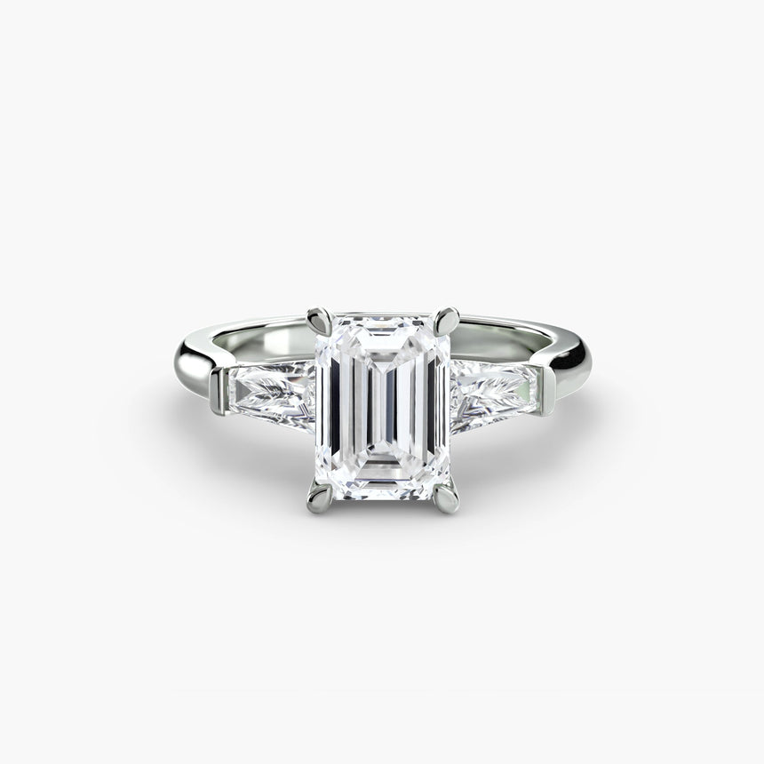 IMPERIAL Emerald Cut three-stone baguette diamond ring setting in White Gold | SARATTI