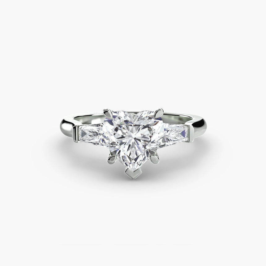 IMPERIAL Heart Cut Baguette Three-Stone Ring Setting in 950 Platinum | SARATTI