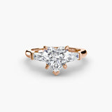 IMPERIAL Heart Cut Baguette Three-Stone Ring Setting in Rose Gold | SARATTI