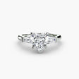 IMPERIAL Heart Cut Baguette Three-Stone Ring Setting in White Gold | SARATTI