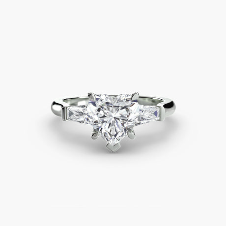 IMPERIAL Heart Cut Baguette Three-Stone Ring Setting in White Gold | SARATTI