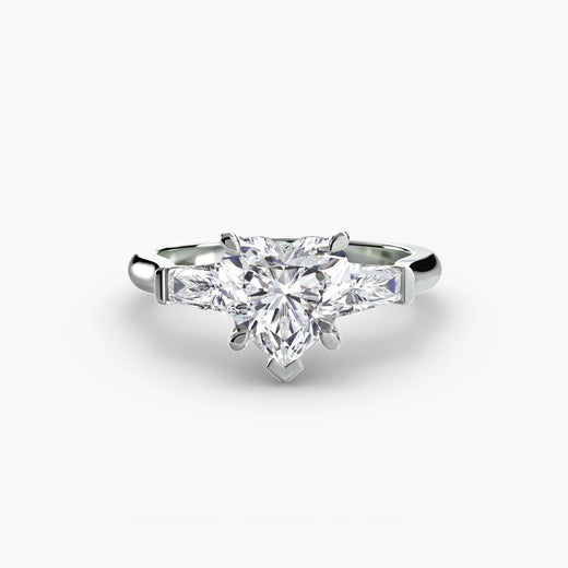 IMPERIAL Heart Cut Baguette Three-Stone Ring Setting in White Gold | SARATTI