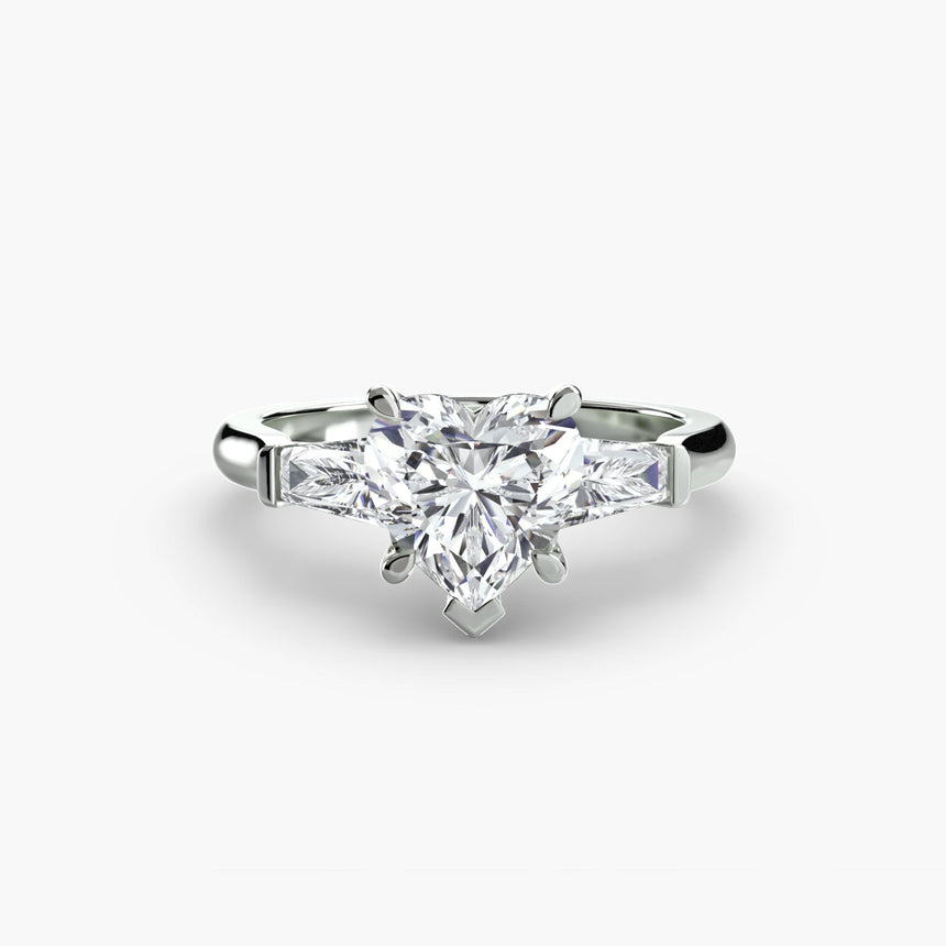 IMPERIAL Heart Cut Baguette Three-Stone Ring Setting in White Gold | SARATTI