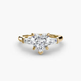 IMPERIAL Heart Cut Baguette Three-Stone Ring Setting in Yellow Gold | SARATTI