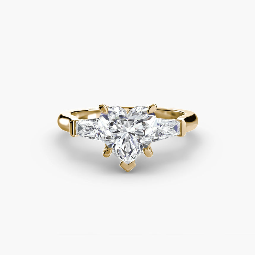 IMPERIAL Heart Cut Baguette Three-Stone Ring Setting in Yellow Gold | SARATTI