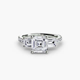 IMPERIAL II – Asscher Cut Three-Stone Pavé Ring Setting in 950 Platinum | SARATTI