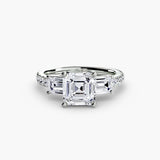 IMPERIAL II – Asscher Cut Three-Stone Pavé Ring Setting in White Gold | SARATTI