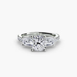 IMPERIAL II – Cushion Cut Three-Stone Pavé Ring Setting – White Gold view | SARATTI