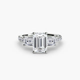 IMPERIAL II Emerald Cut three-stone baguette pavé diamond ring setting in 950 Platinum | SARATTI