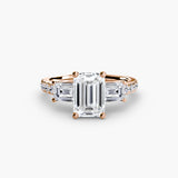 IMPERIAL II Emerald Cut three-stone baguette pavé diamond ring setting in Rose Gold | SARATTI