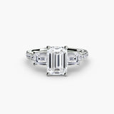 IMPERIAL II Emerald Cut three-stone baguette pavé diamond ring setting in White Gold | SARATTI