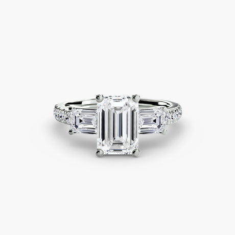 IMPERIAL II Emerald Cut three-stone baguette pavé diamond ring setting in White Gold | SARATTI