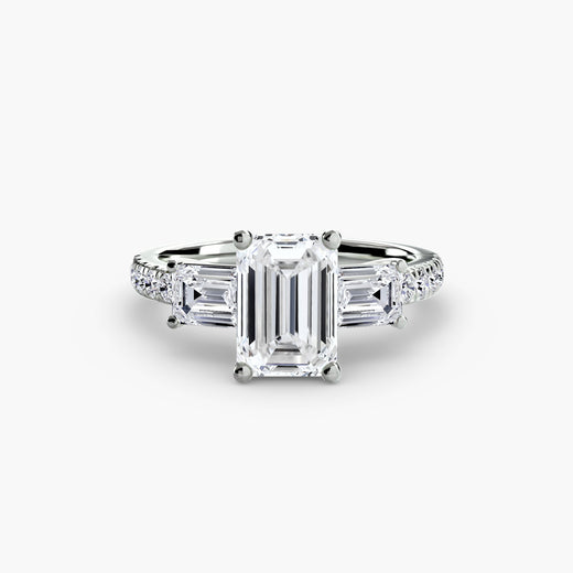 IMPERIAL II Emerald Cut three-stone baguette pavé diamond ring setting in White Gold | SARATTI