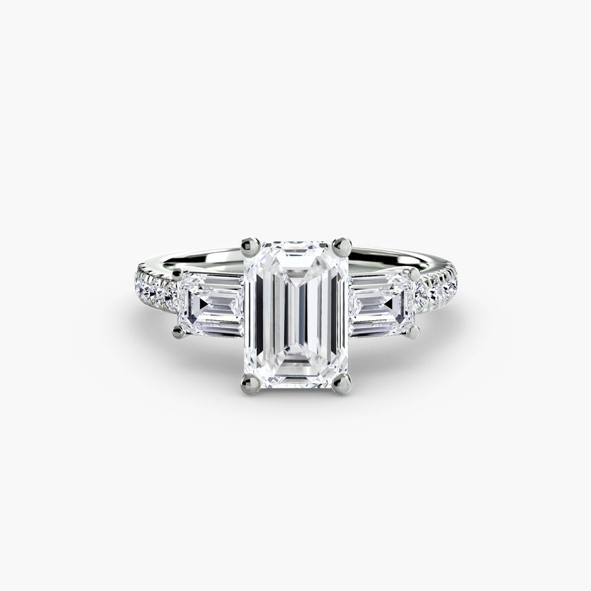 IMPERIAL II Emerald Cut three-stone baguette pavé diamond ring setting in White Gold | SARATTI