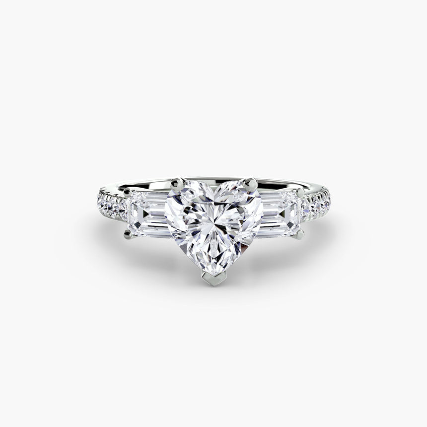 IMPERIAL II Heart Cut Three-Stone Pavé Ring Setting in 950 Platinum | SARATTI