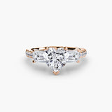 IMPERIAL II Heart Cut Three-Stone Pavé Ring Setting in Rose Gold | SARATTI