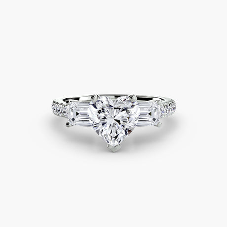 IMPERIAL II Heart Cut Three-Stone Pavé Ring Setting in White Gold | SARATTI