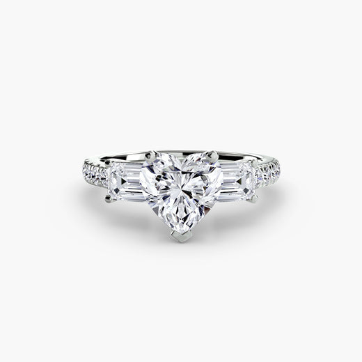 IMPERIAL II Heart Cut Three-Stone Pavé Ring Setting in White Gold | SARATTI