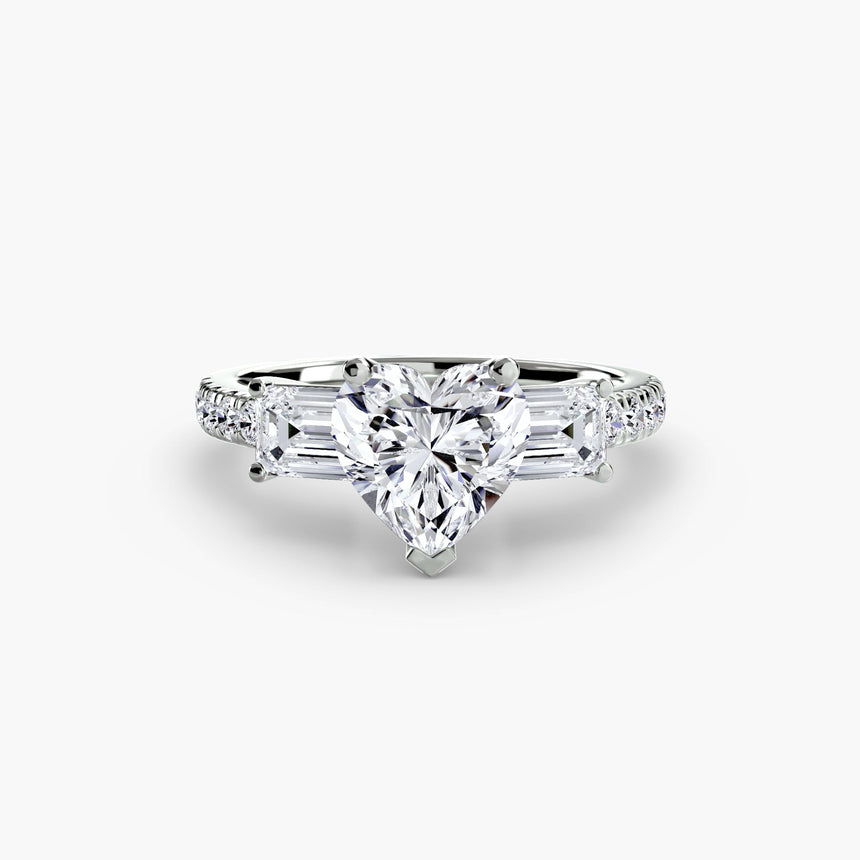 IMPERIAL II Heart Cut Three-Stone Pavé Ring Setting in White Gold | SARATTI
