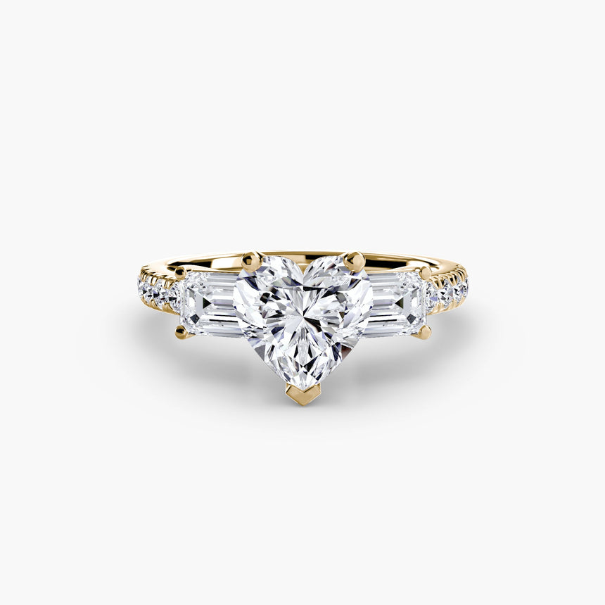 IMPERIAL II Heart Cut Three-Stone Pavé Ring Setting in Yellow Gold | SARATTI