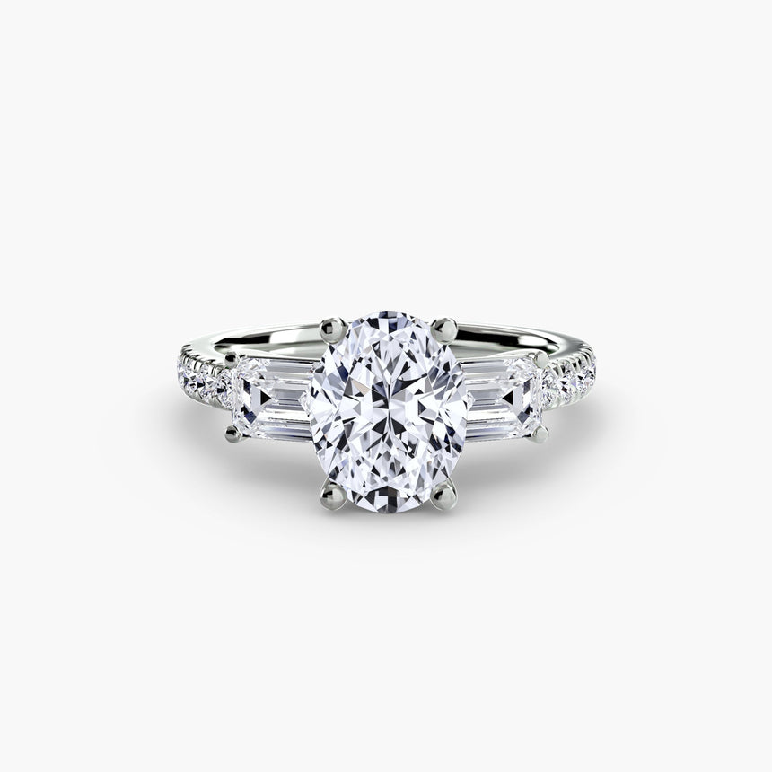 IMPERIAL II Oval Cut three-stone pavé ring setting in 950 Platinum | SARATTI