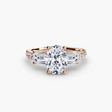 IMPERIAL II Oval Cut three-stone pavé ring setting in Rose Gold | SARATTI