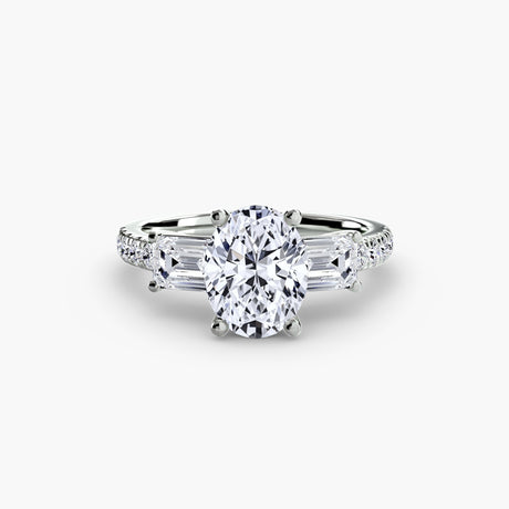 IMPERIAL II Oval Cut three-stone pavé ring setting in White Gold | SARATTI