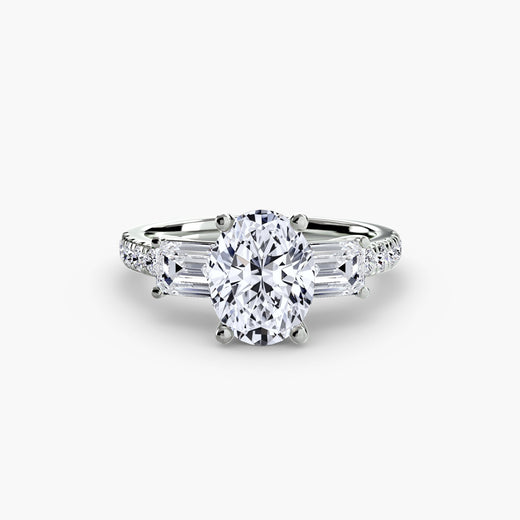 IMPERIAL II Oval Cut three-stone pavé ring setting in White Gold | SARATTI