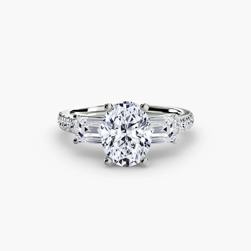 IMPERIAL II Oval Cut three-stone pavé ring setting in White Gold | SARATTI