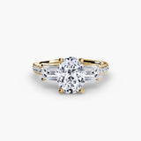 IMPERIAL II Oval Cut three-stone pavé ring setting in Yellow Gold | SARATTI