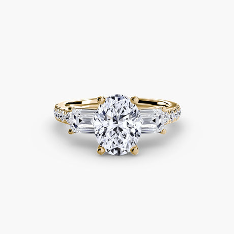 IMPERIAL II Oval Cut three-stone pavé ring setting in Yellow Gold | SARATTI