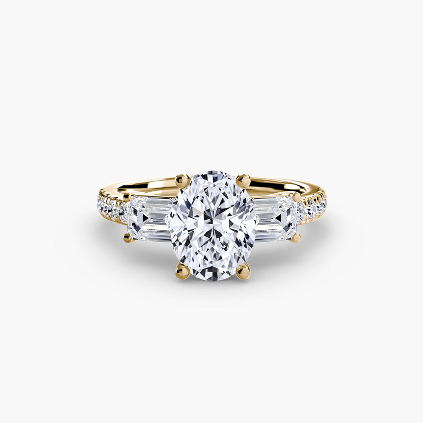 IMPERIAL II Oval Cut three-stone pavé ring setting in Yellow Gold | SARATTI