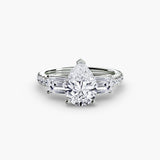 IMPERIAL II – Pear Cut Three-Stone Pavé Ring Setting in 950 Platinum | SARATTI